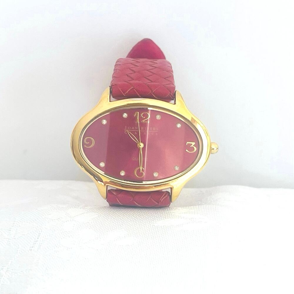 Joan Rivers Watch Classics Oval Gold Red Braided Leather Strap